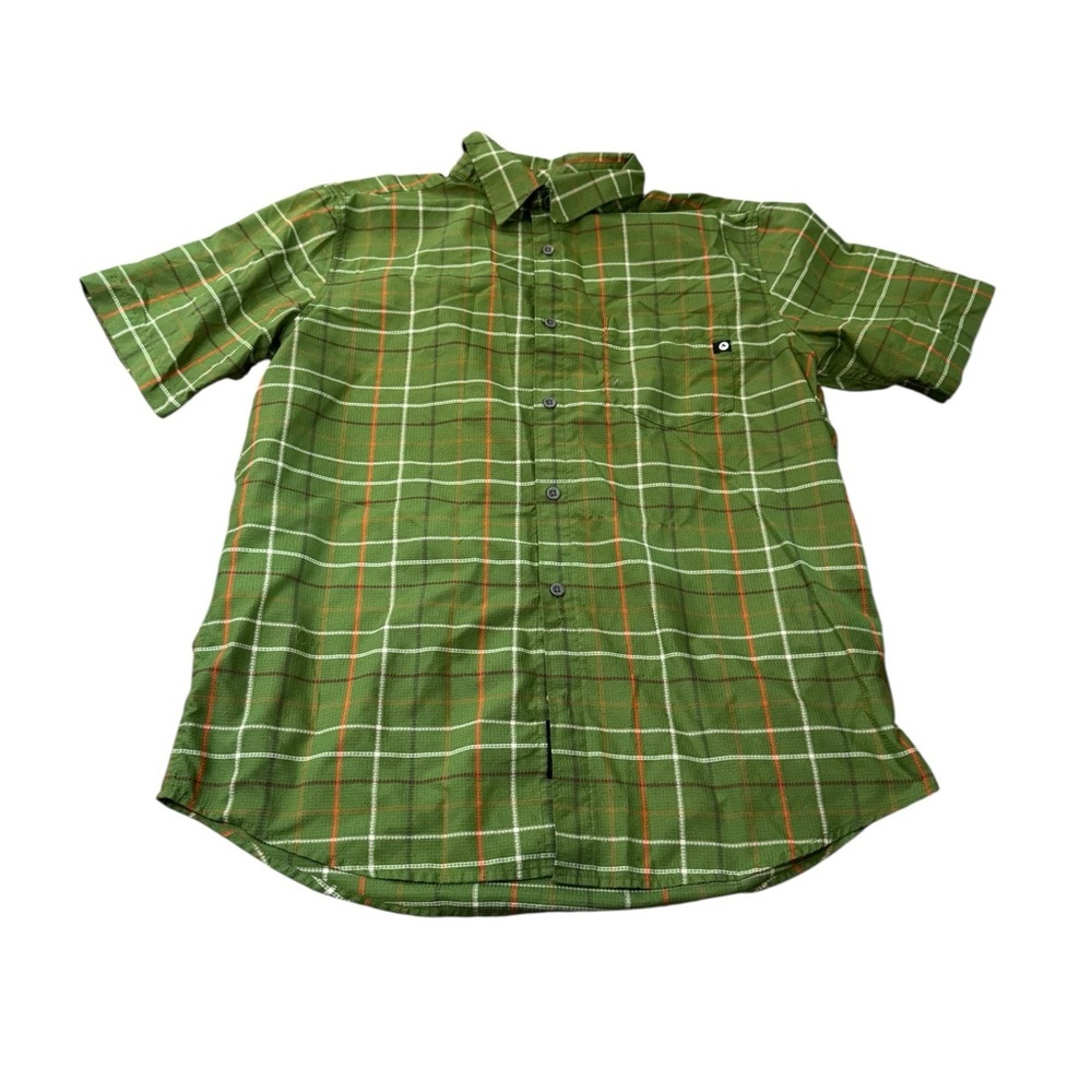 Marmot Olive and Orange Plaid Men's Shirt Large GUC Quick Dry